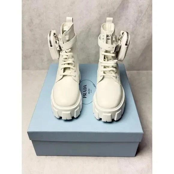 Prada Monolith Leather Pouch Boots SZ EU 36 / US 6 White Brand New - Picture 2 of 6